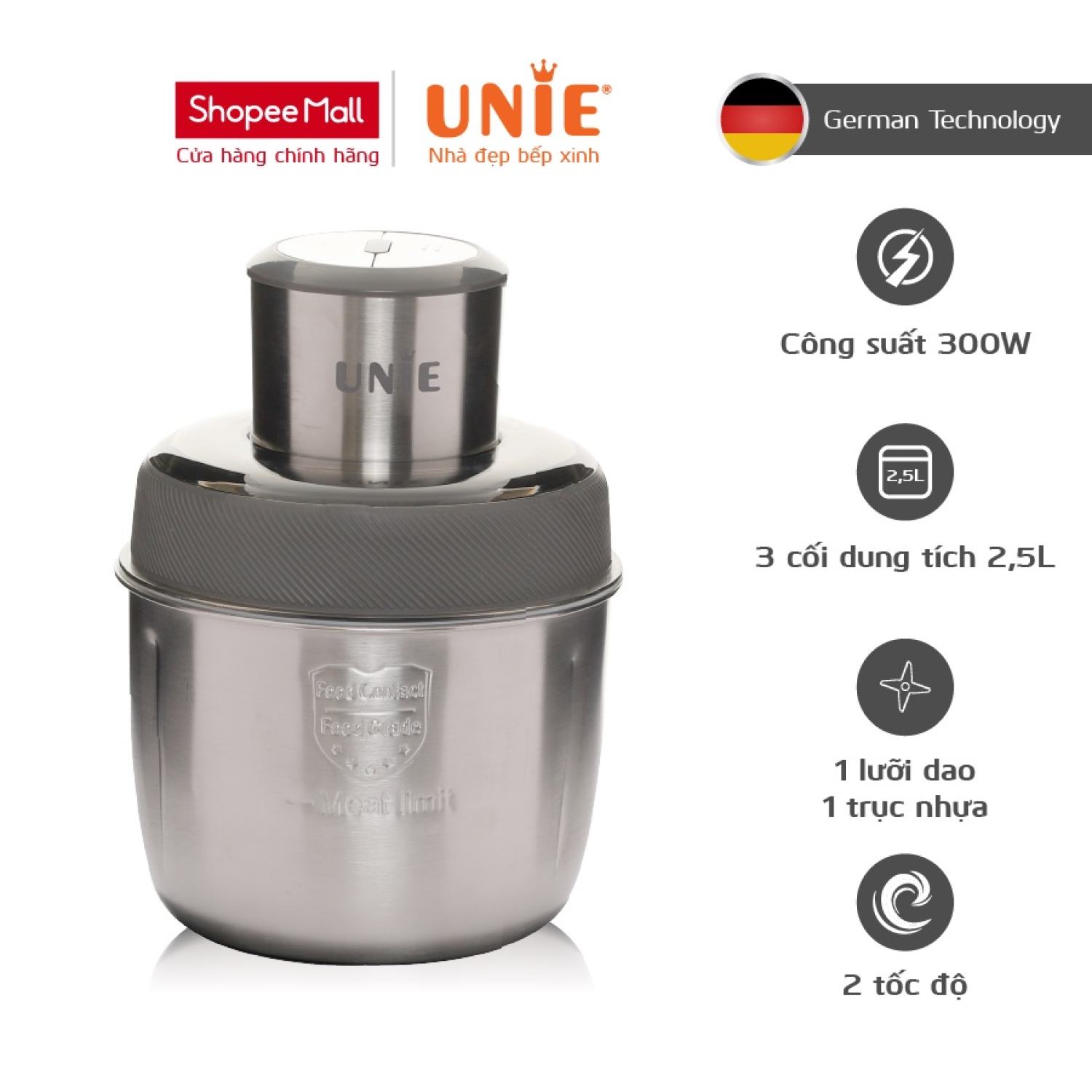 Máy xay thịt UNIE UE-228 có 3 bát INOX