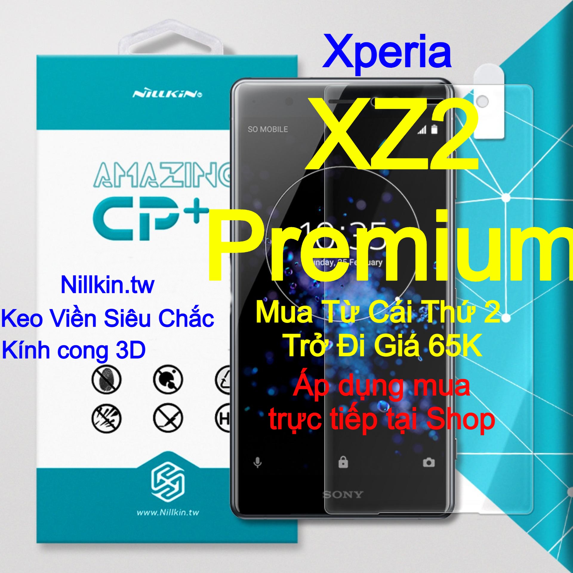 Kính cường lực Sony Xperia XZ2 Premium hiệu Nillkin.tw keo viền cong 3D theo màn hình
