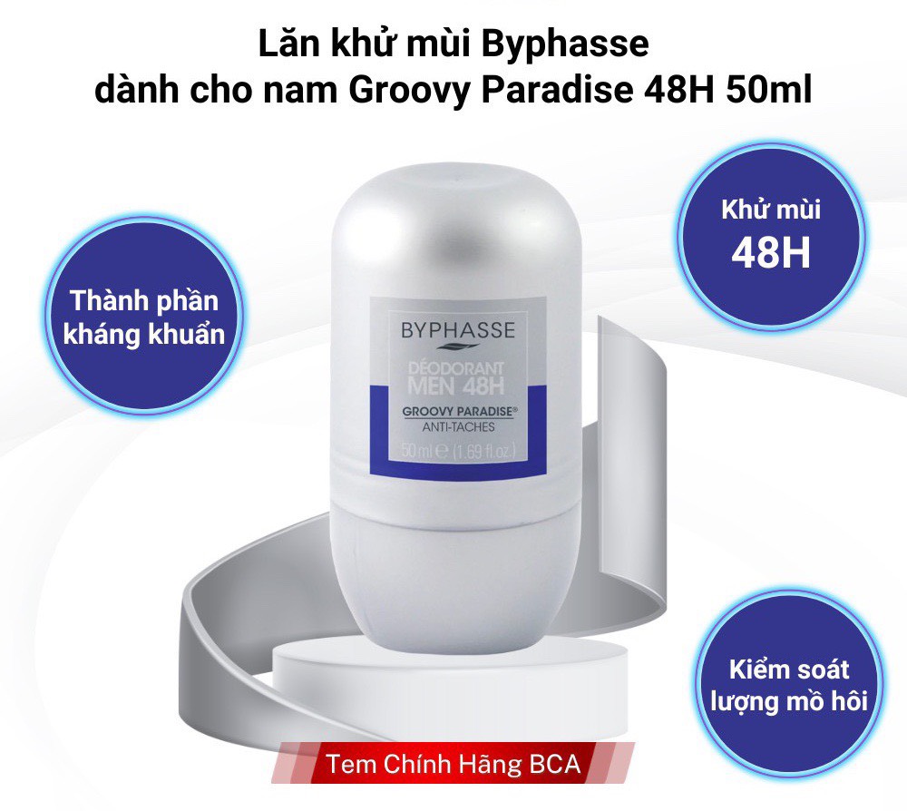 ( Chính hãng) Lăn Khử Mùi Byphasse Deodorant 48h Roll On 50ml