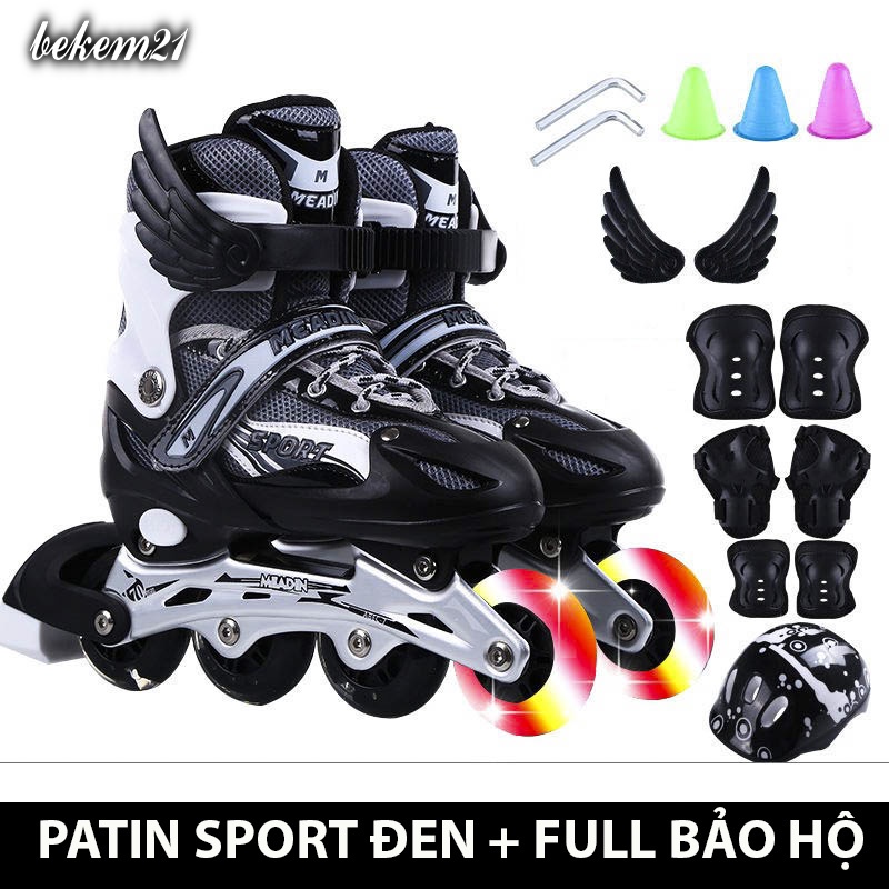 (5 MÀU) Giày Trượt Patin Phát Sáng Sport Trẻ Em - Batin Người Lớn QF Thế Hệ Mới (Tặng 2 Thanh Cờ Lê)