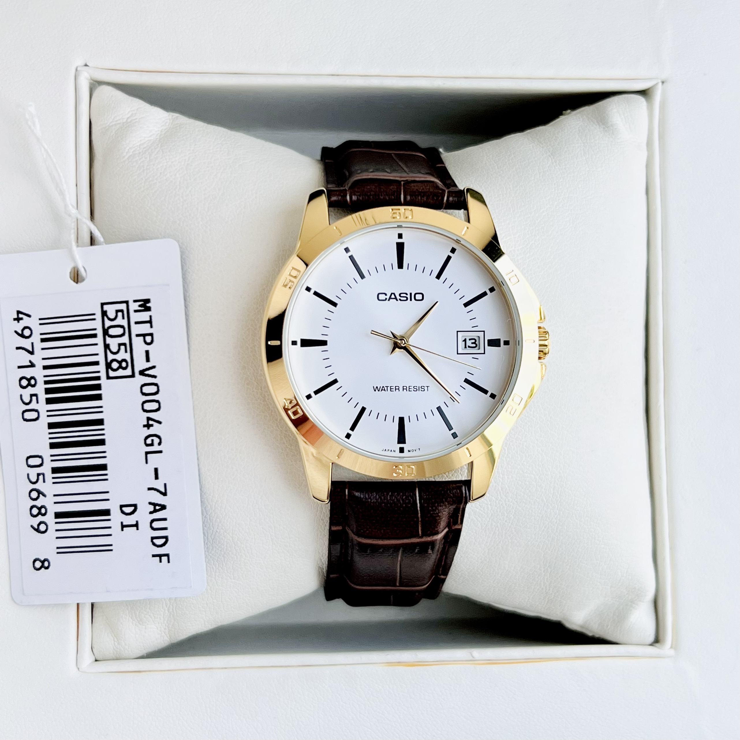 Đồng hồ nữ cao cấp casio ltp-v004gl-7audf dây da nâu kính khoáng, size 30mm chống nước, bảo hành 1 năm