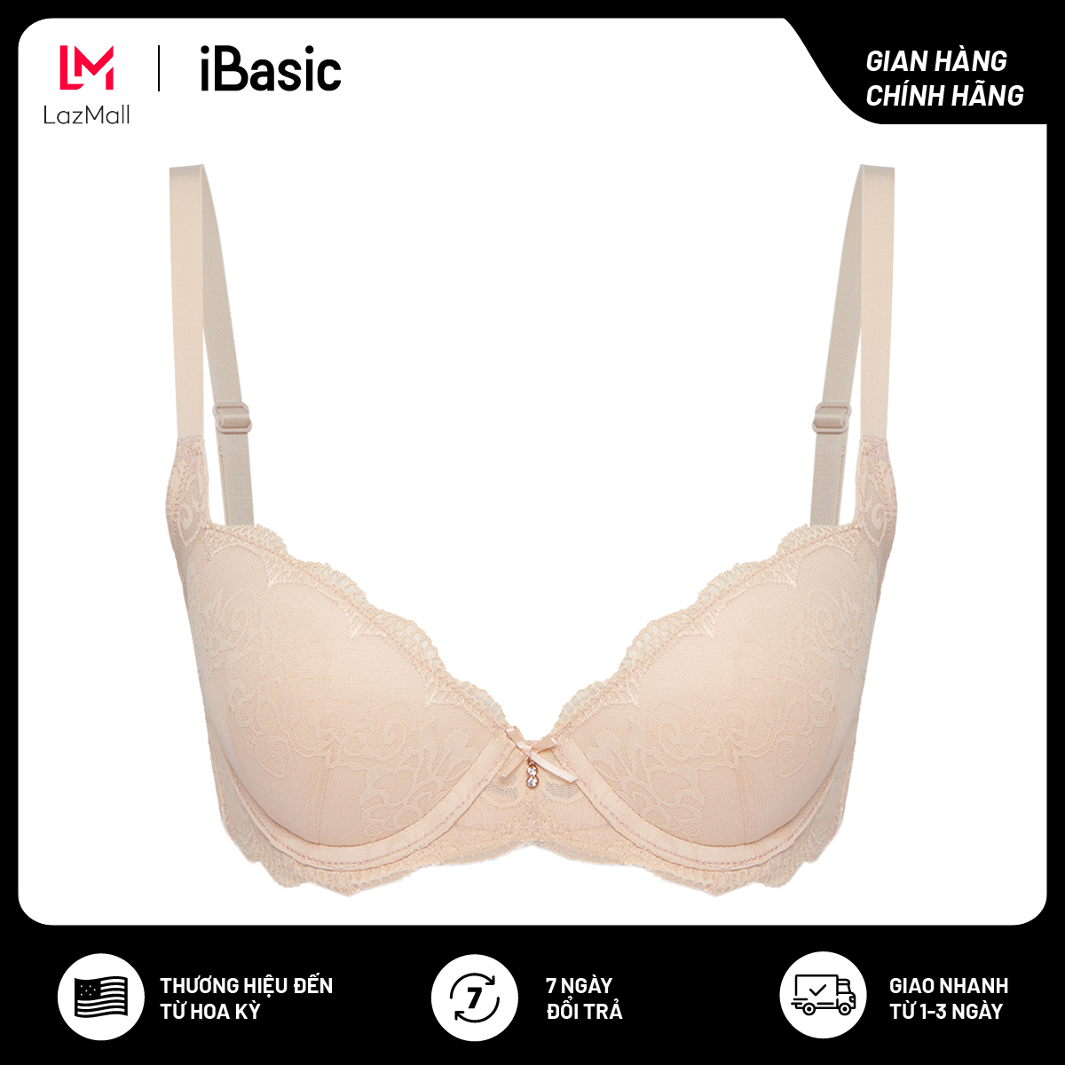 Áo ngực có gọng mút vừa ren demi ibasic braw089