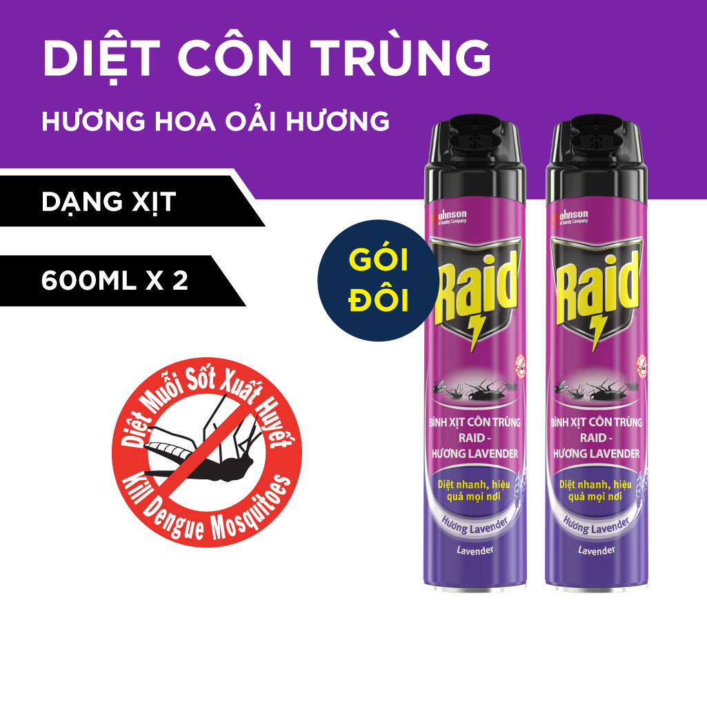 Combo 2 RAID Bình xịt côn trùng Hương Lavender 600ml