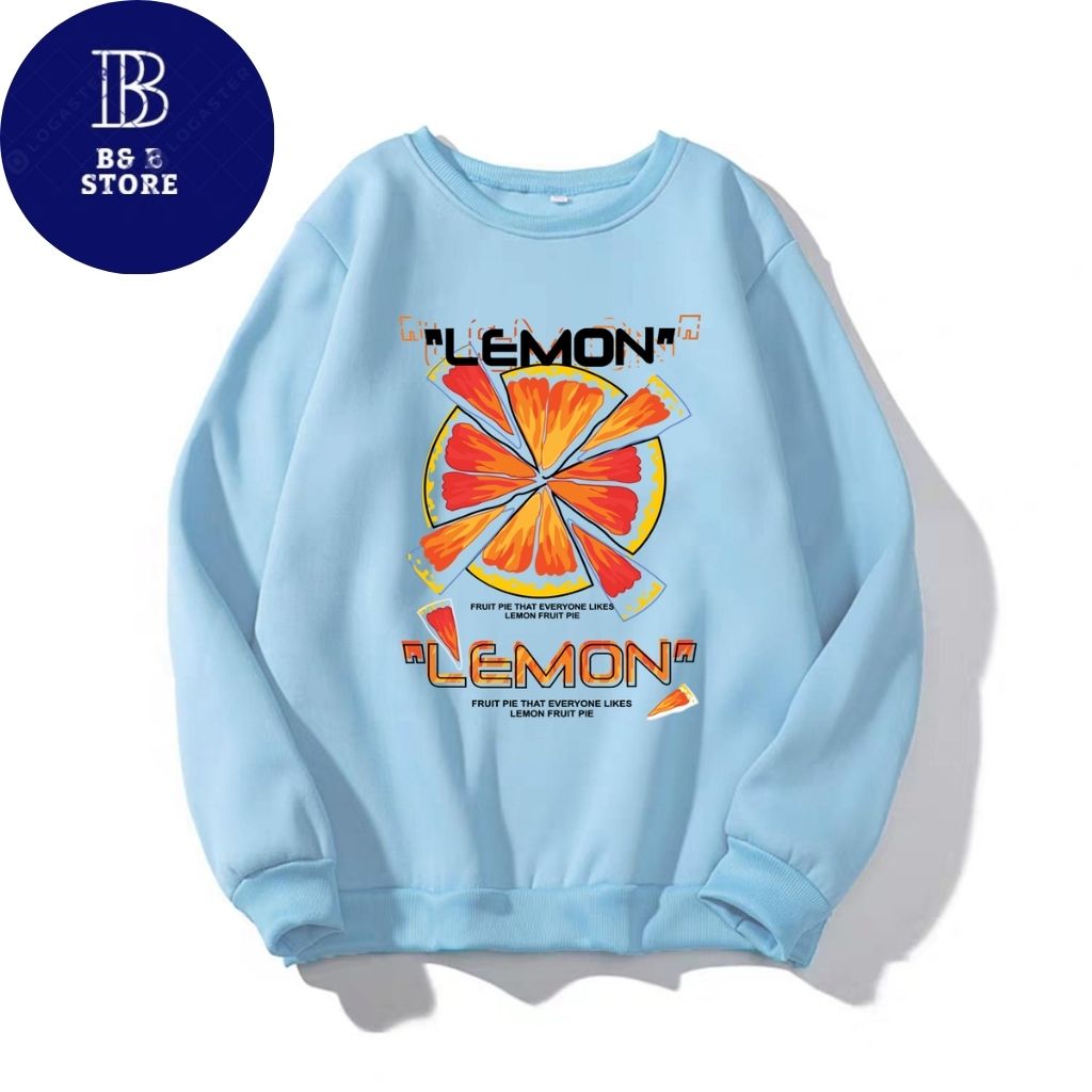 Áo sweater nỉ unisex in cam lemon áo sweater form rộng nam nữ nhiều màu