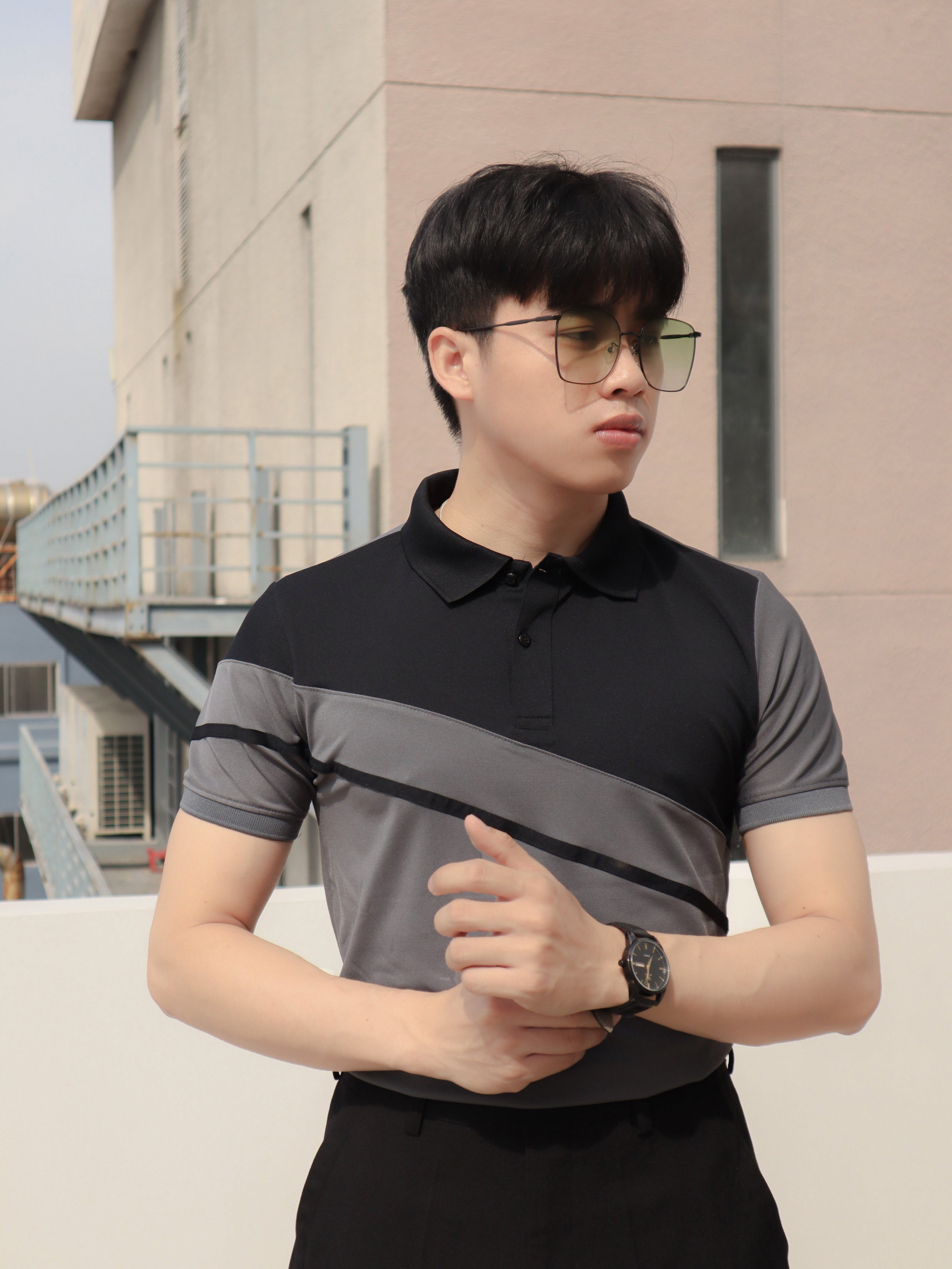 Áo Thun Nam Cổ Trụ Phối Màu
