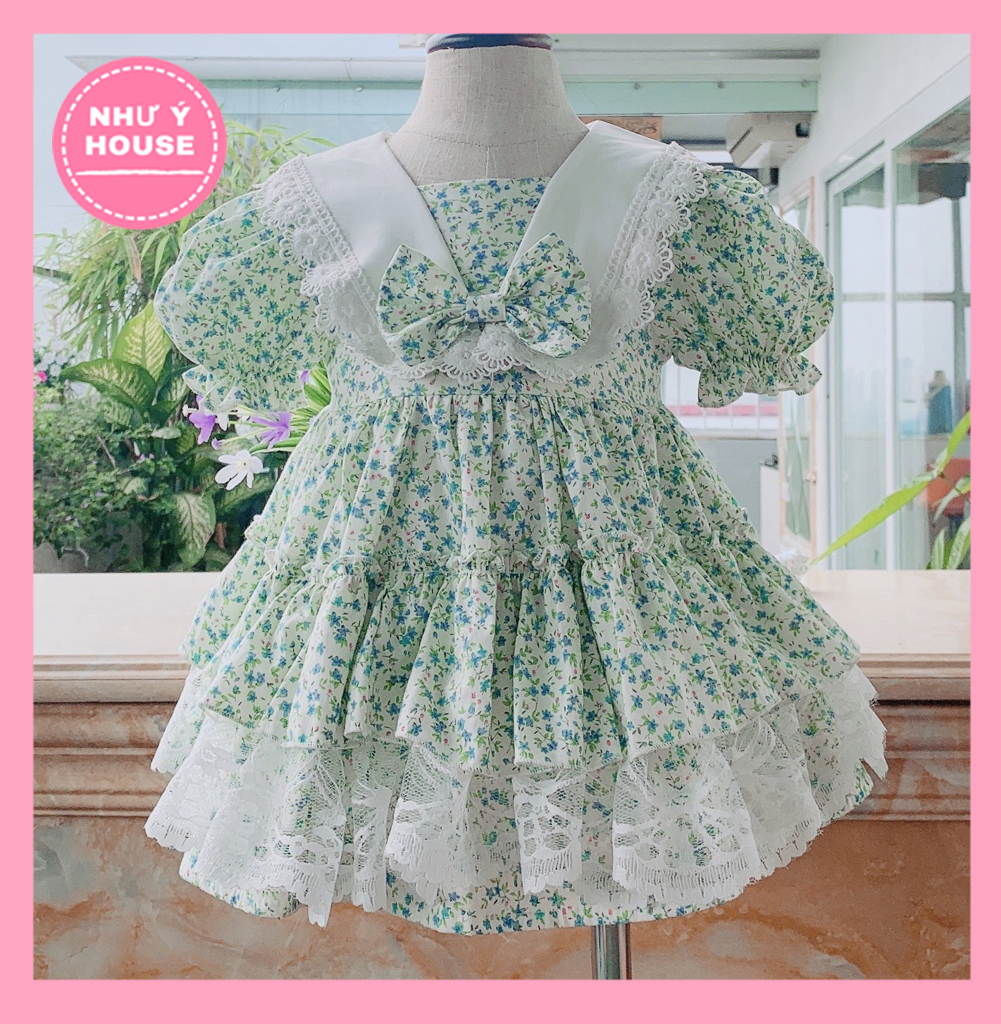 😘 Đầm công chúa bé gái [𝐅𝐑𝐄𝐄𝐒𝐇𝐈𝐏] tặng turban Hàng thiết kế của Như Ý House - Lolita xanh