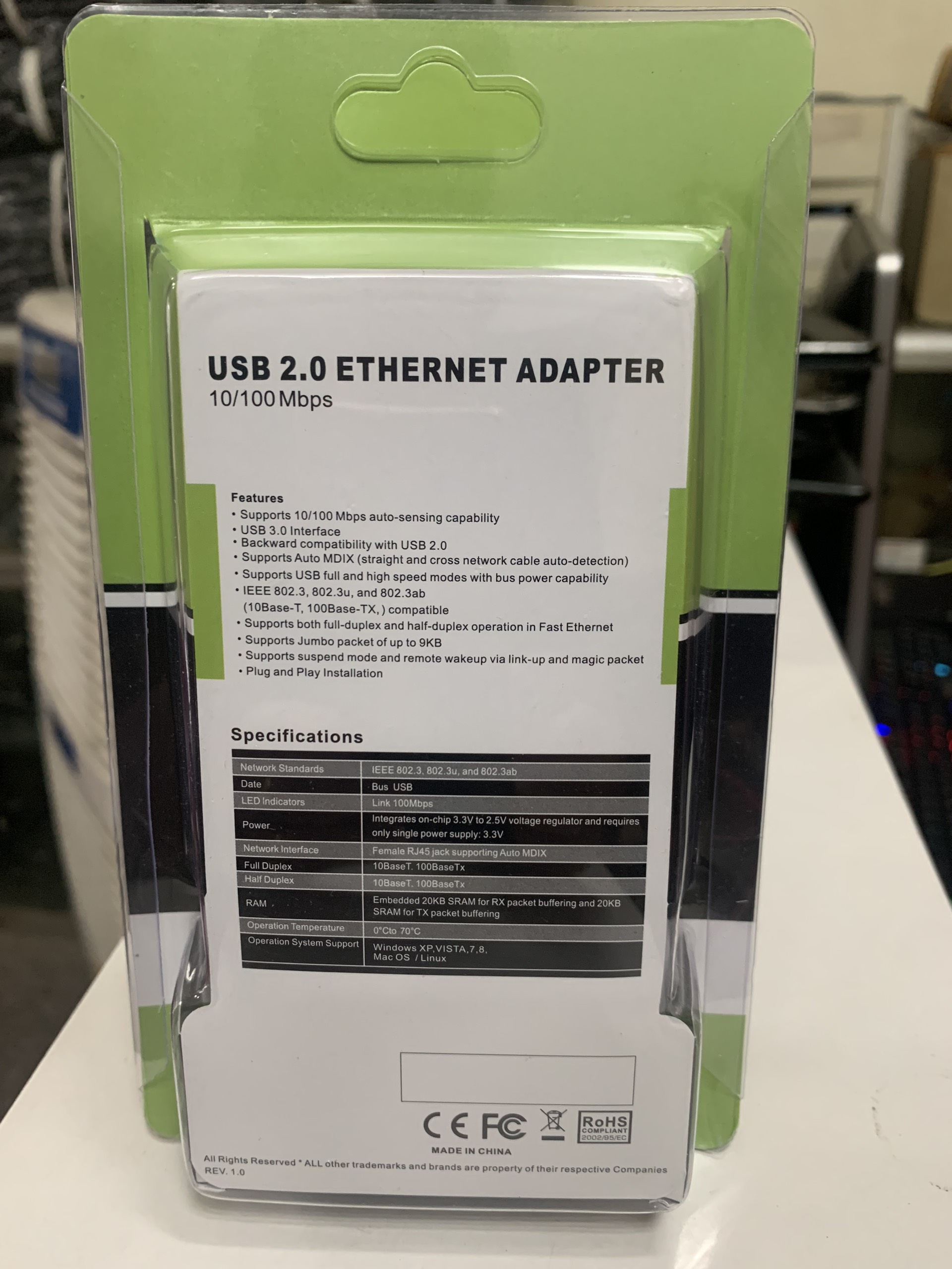 USB 2.0 chuẩn C to Lan 10.100 Mbps Ethernet Adapter
