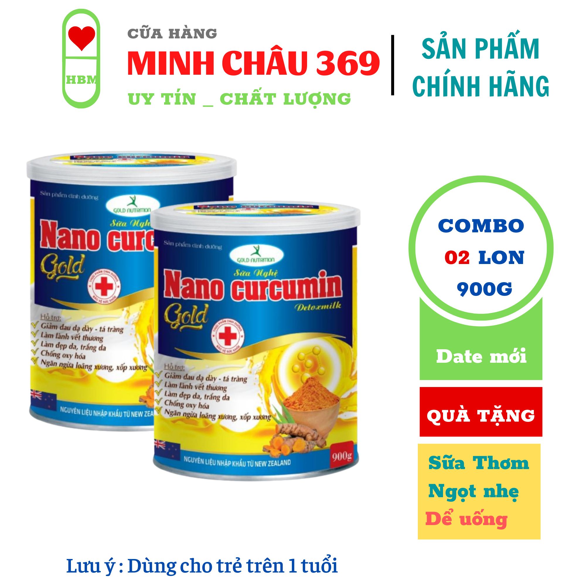 Combo 2 lon sữa nghệ 900gr ngăn ngừa biến chứng trào ngược HP