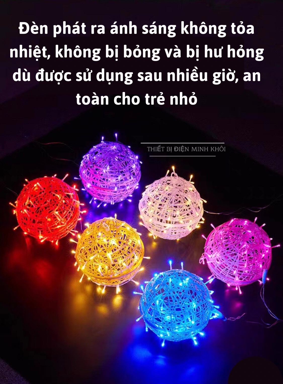 Đèn Led Cầu Mây Trang Trí Nhà Cửa, đèn led trang trí cầu tròn nhiều màu noel, lễ hội
