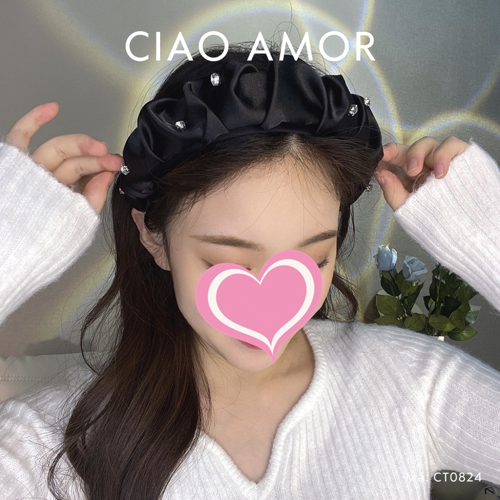 Cài tóc nữ, Bờm tóc vải lụa nhún đính đá nụ Phụ kiện tóc Ciao Amor - CT0824