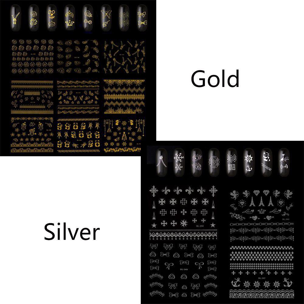 Set 30 Sticker 3D Màu Vàng / Bạc Dán Móng Nghệ Thuật