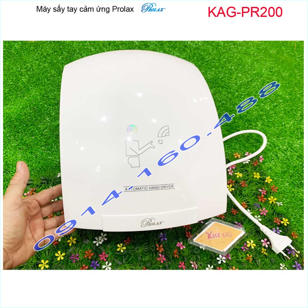 [HCM]Máy sấy tay cảm ứng Prolax Thailand KAG-PR200, Máy sấy làm khô tay nhanh hình bầu hộp nhựa trắng công suất 2000W  thổi mạnh