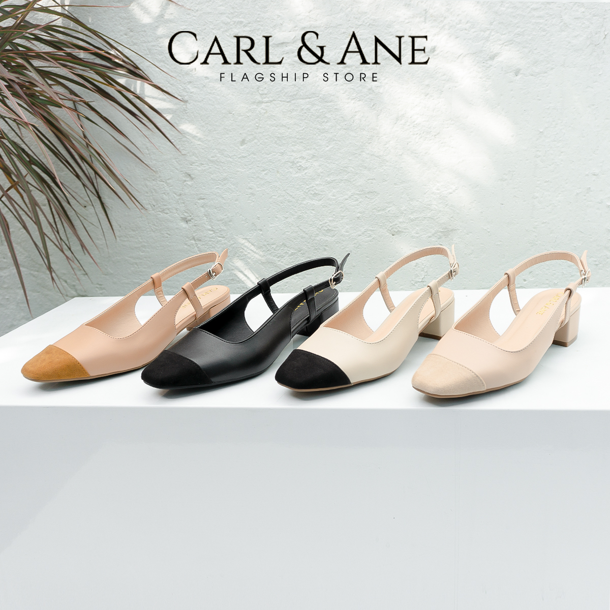 Carl & Ane - Giày cao gót bít mũi kiểu dáng Hàn Quốc phối màu cao 4cm màu đen  - CL020