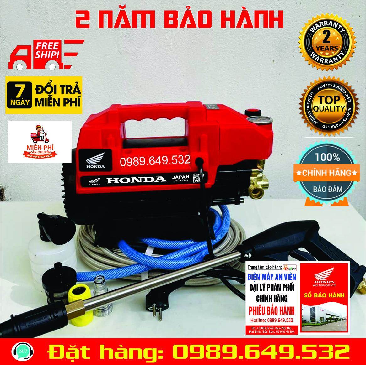 Máy rửa xe honda chính hãng thái lan model 2021 có chỉnh áp