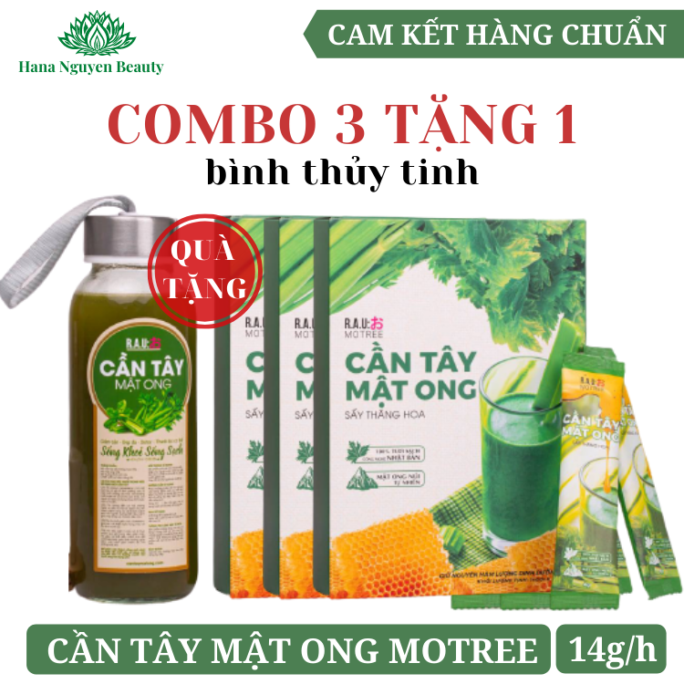 Combo 3 hộp cần tây mật ong motree - tặng bình thủy tinh