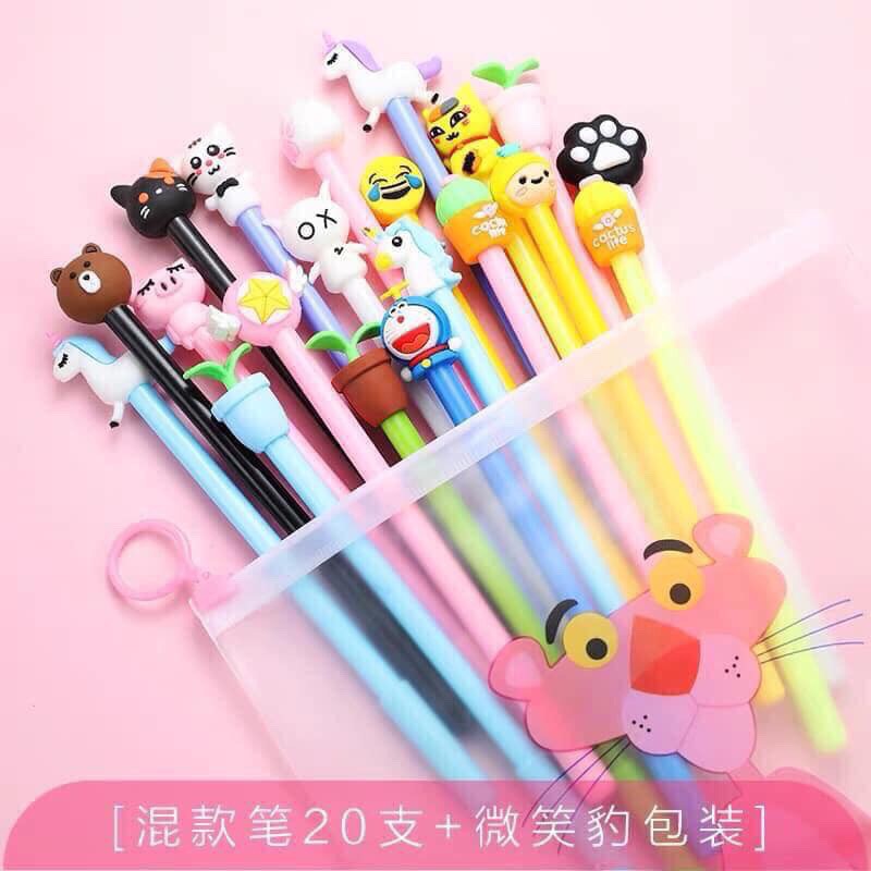 Set 20 Bút Bi Nước Siêu Cute Kèm Túi