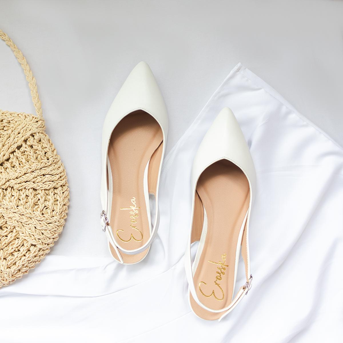 Giày nữ, giày cao gót slingback mũi nhọn cao 2cm thời trang kiểu dáng basic - EL001 (WH)