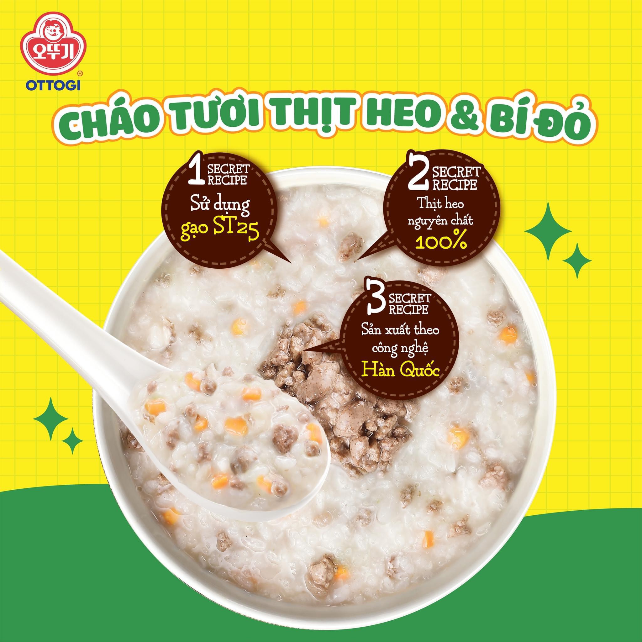 Hot - Cháo tươi ăn liền thịt heo bí đỏ Ottogi 220g