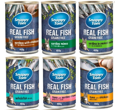Pate lon cho mèo SNAPPY TOM REAL MEAT/ REAL FISH 400g