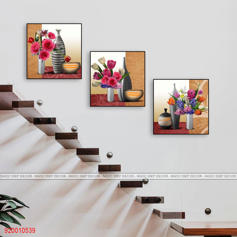 Tranh dán tường cầu thang bình bông - Tranh décor phòng khách, phòng ngủ phong cách hiện đại