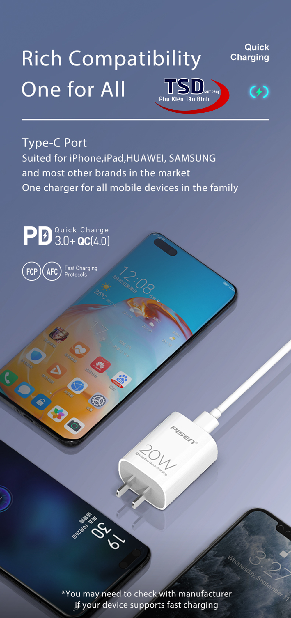Củ Sạc Nhanh Pisen PD 20W Chính Hãng ( PD 3.0, Quick Charge 4.0 )