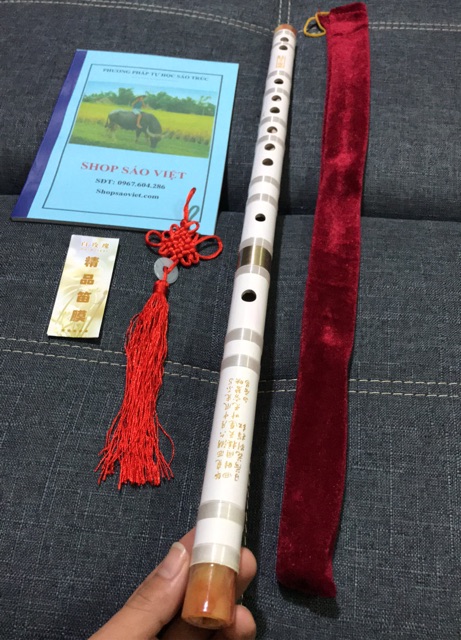 Sáo dizi trắng khớp inox (dizi bạch mã)