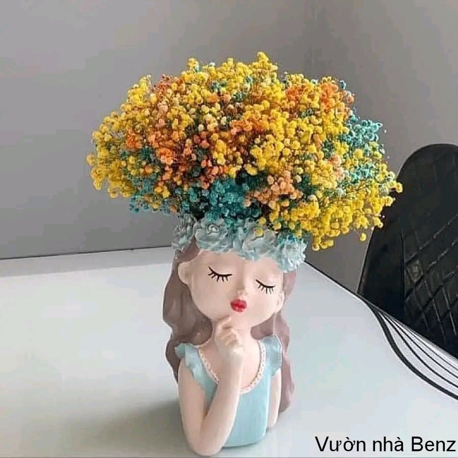 Bình hoa cô gái decor + TẶNG kèm thú mini tiểu cảnh