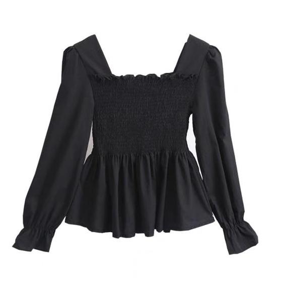 Áo nhún cổ vuông tay phồng