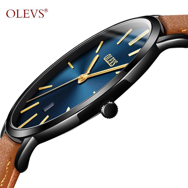 OLEVS Siêu mỏng Đồng hồ nam cao cấp chính hãng chống nước dây da đồng hồ nam thể thao đẹp Kính sapphire Chống rơi Phong trào thạch anh Nhật Bản