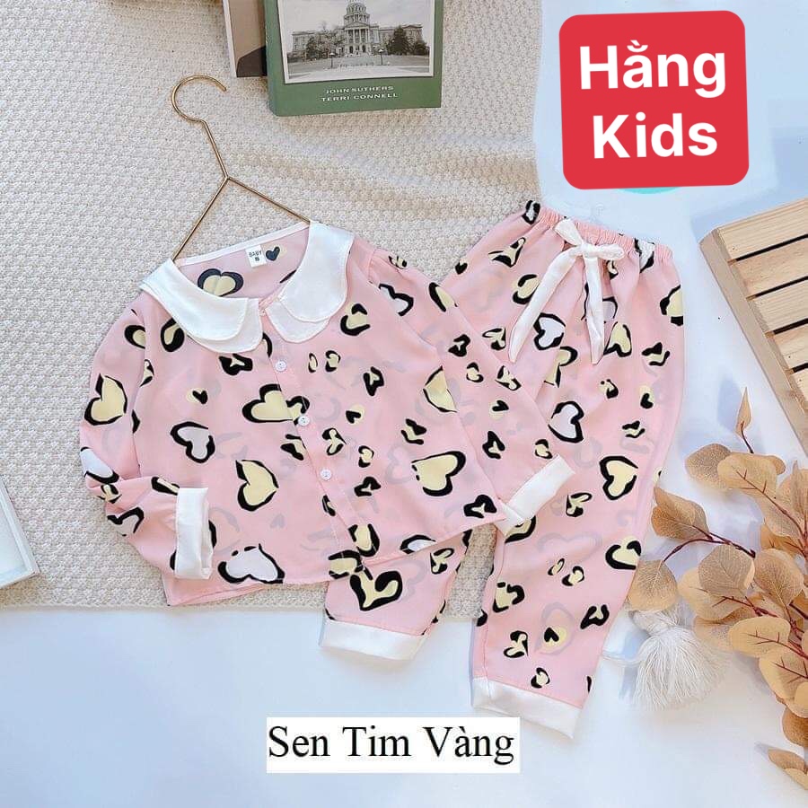 Bộ đồ ngủ Pijama cổ sen cho bé gái vải lụa Mango cao cấp