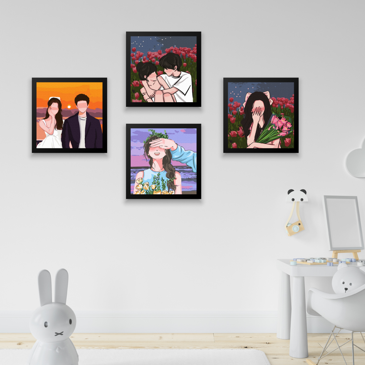 ✅Tranh số hóa mini 20x20cm Tình yêu đã căng khung
