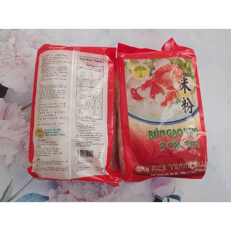 Sỉ 1 cây Bún Gạo Khô 3 Cây Dừa 500g