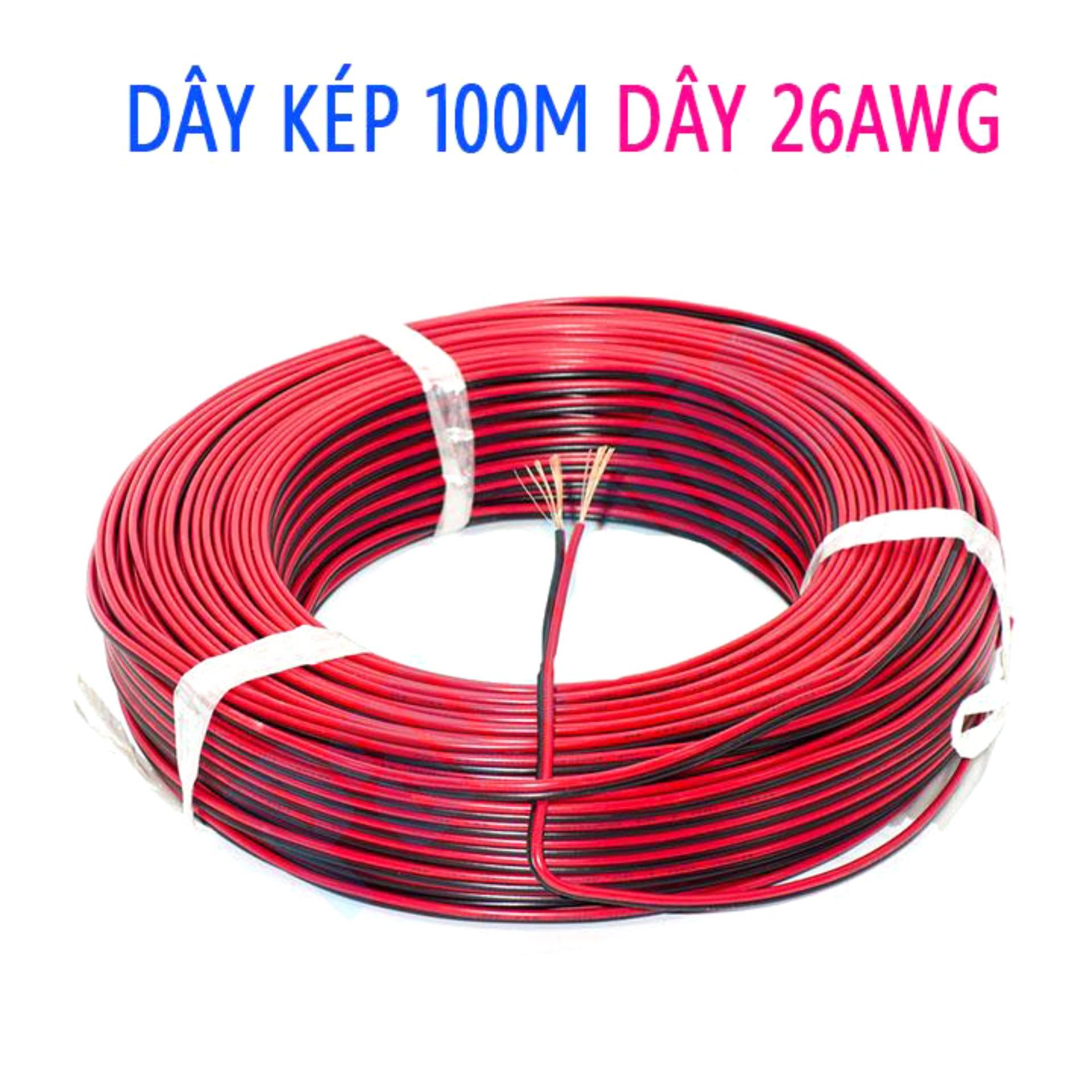 Dây điện đôi đỏ đen nhiều lõi 26 AWG cuộn 100m
