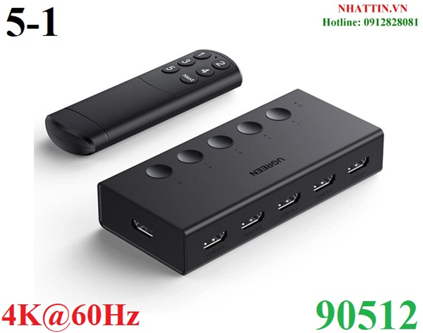 Bộ gộp hdmi 5 vào 1 ra chuẩn 2.0 hỗ trợ 4k 60hz 3d cec hdr hdcp2.2 ugreen 90512 cao cấp
