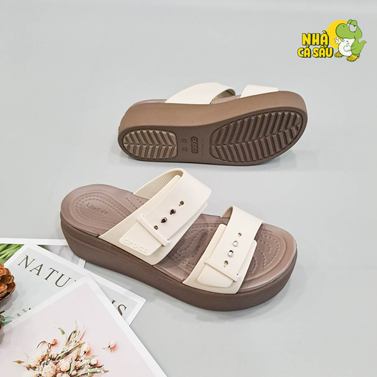 (Real photo) sandals Crocs Đế high 5 stool Brooklyn mid wedge version 2 multi-color, sandals straps buttoned Brooklyn-Crocs House