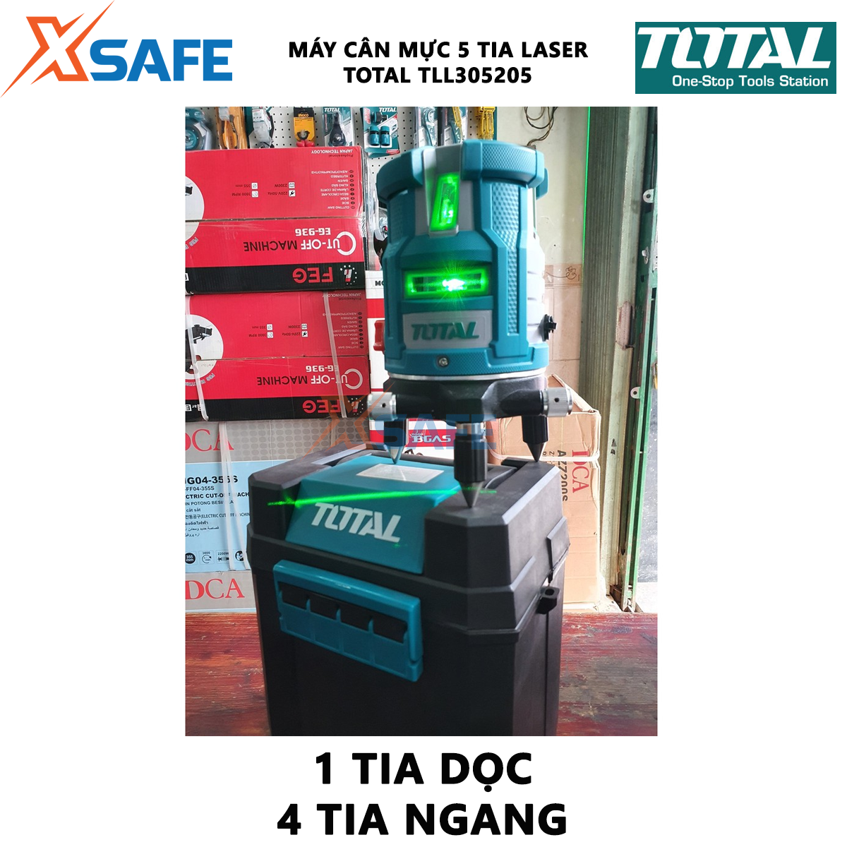 Máy cân bằng laser 5 tia màu xanh TOTAL TLL305205 | máy đo mức cân bằng 5 tia laser phạm vi làm việc 0 ~ 20 m 1 tia ngang, 4 tia dọc loại Laser 520nm quét ngang, dọc một đồ vật hoặc khu vực thi công đo đạc nhanh c