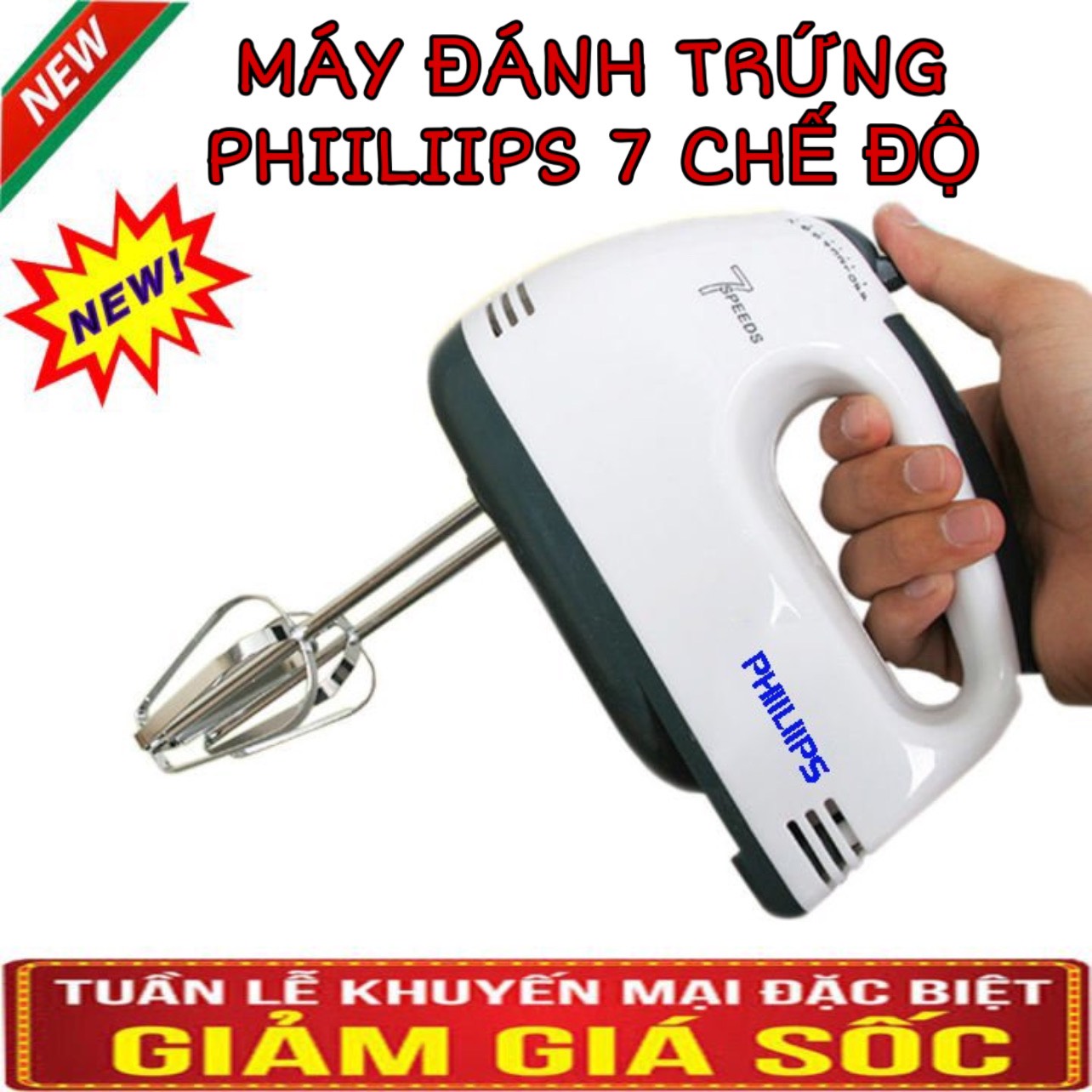 HCM Máy Đánh Trứng PHIILIIPS 7 Cấp Độ Tặng Kèm 4 Đầu Khuấy innox bảo hành