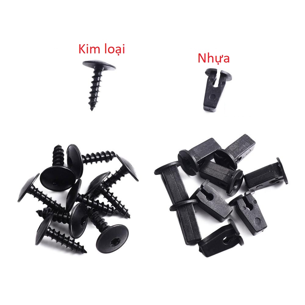 Set 10 bộ đinh vít cố định vòm bánh xe hơi, đinh tán nhựa , chốt gài, chốt vít nở cho tấm chắn bùn ô tô