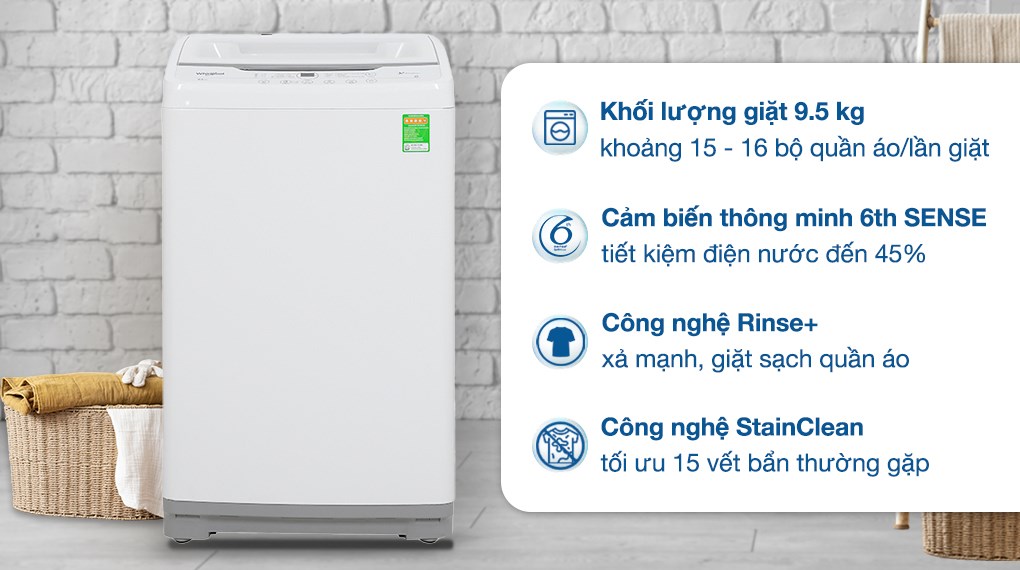 [TRẢ GÓP 0%] Máy giặt Whirlpool 9.5 kg VWVC9502FW (Giá áp dụng giao tại HN, HCM& các tỉnh liên hệ shop)