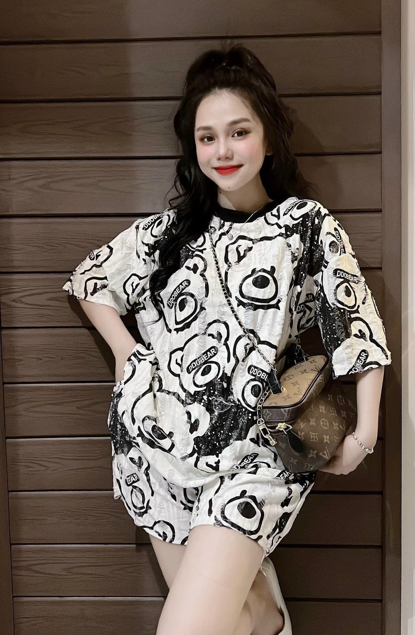 Đồ bộ đùi mặc nhà nữ chất thun in họa tiết