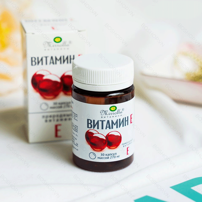 Viên uống Vitamin E Đỏ Mirrolla 270mg của Nga (Hộp 30 viên)