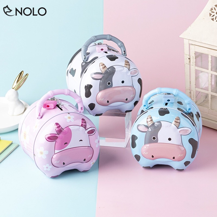 Két Sắt Ống Heo Tiết Kiệm Hình Con Bò Sữa Có Khóa Chất Liệu Hợp Kim Phù Hợp Cho Nhiều Mục Đích