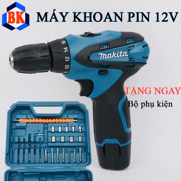 Máy khoan pin makita 12v - khoan pin bắt vít, khoan đa năng - máy bắn tôn - khoan sắt - khoan gỗ - bảo hành uy tín