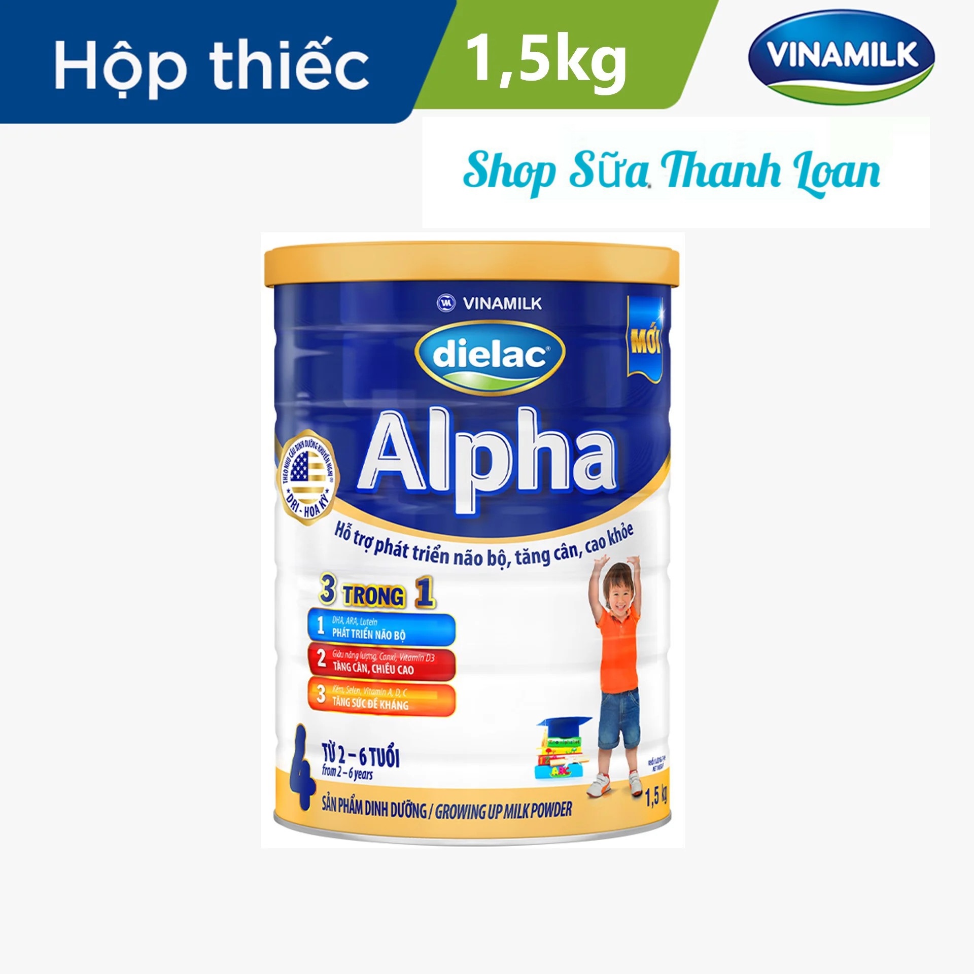 COMBO 2 HỘP SỮA BỘT DIELAC ALPHA 4 1500G (CHO TRẺ TỪ 2- 6 TUỔI).