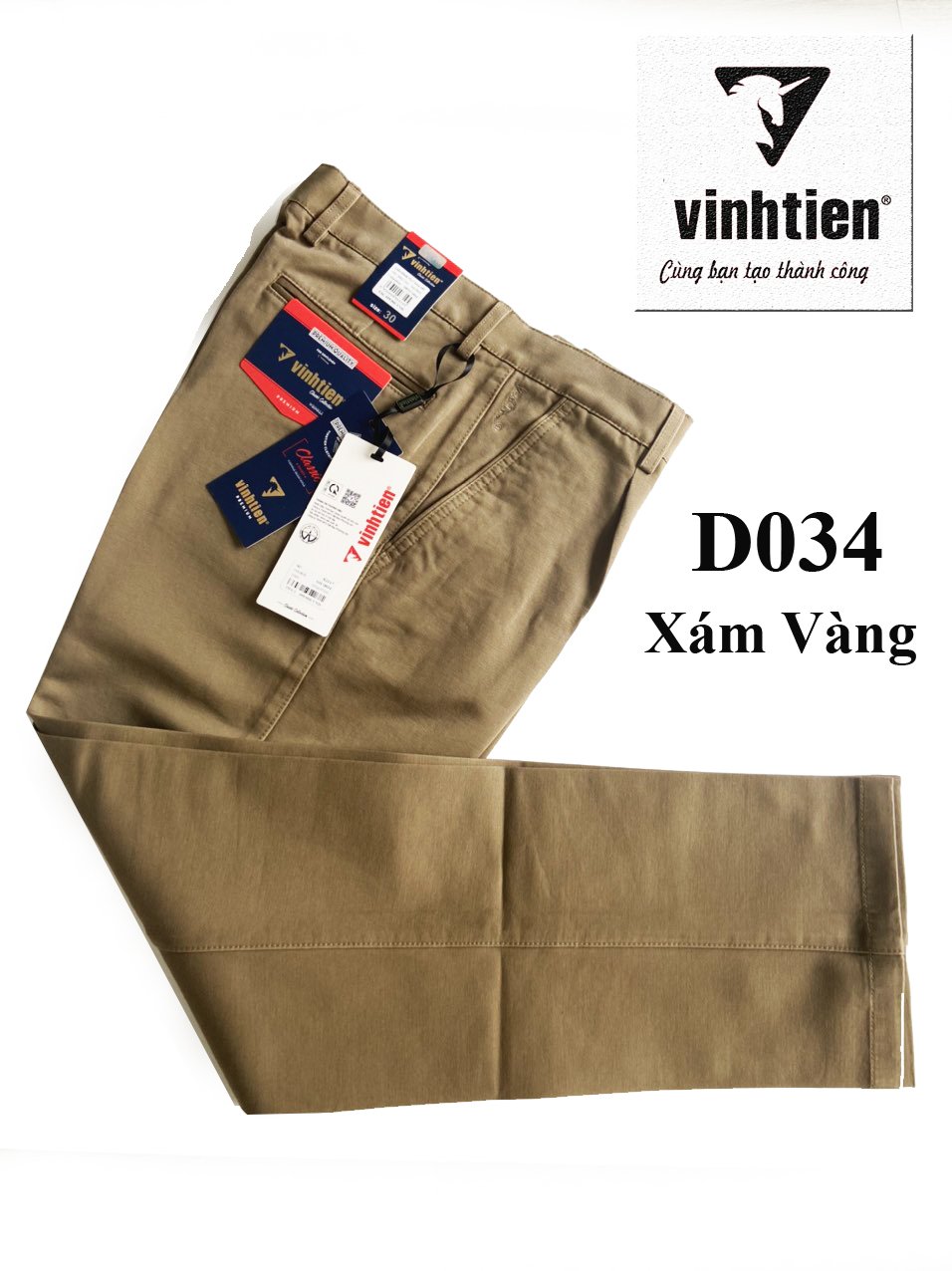 Quần Kaki 1 Ly Trung Niên Vĩnh Tiến 100% Cotton Màu Xám Vàng