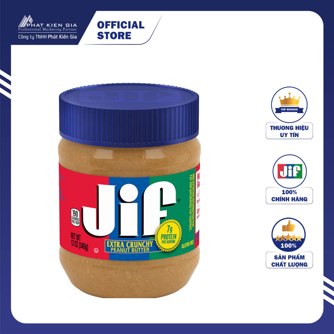 Bơ Đậu Phộng Hạt Jif 340g - Nhập Khẩu Mỹ | Jif Extra Crunchy Peanut Butter 340g