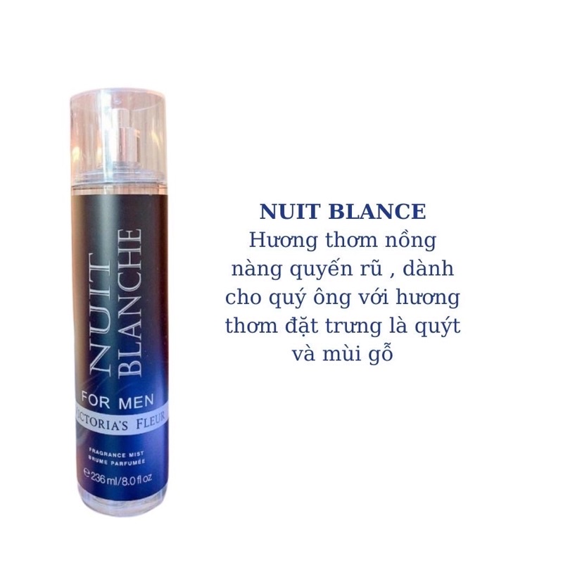 Xịt thơm Body mist mùi nam Victoria Fleur - 236ml