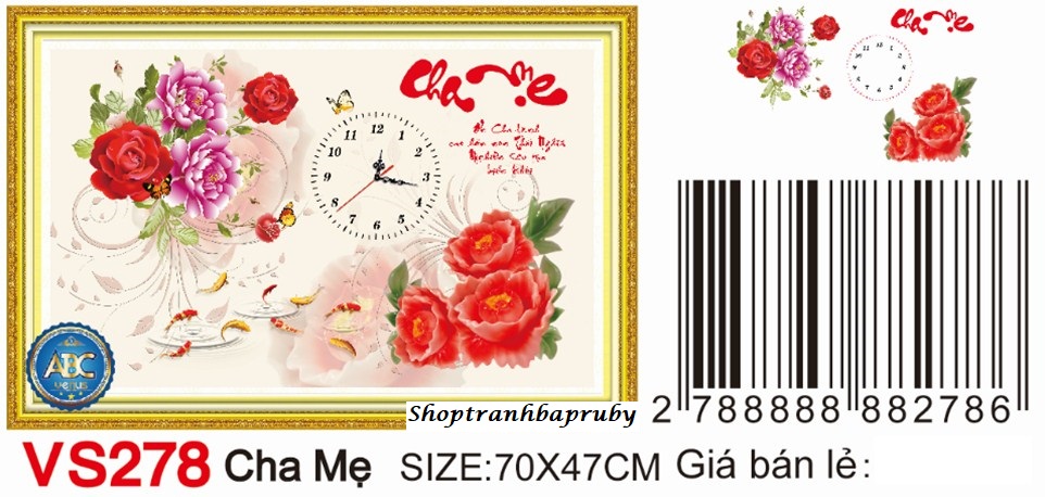 [HCM]Tranh đính đá TL Cha Mẹ đồng hồ VS278 kích thước 70 x 47 cm