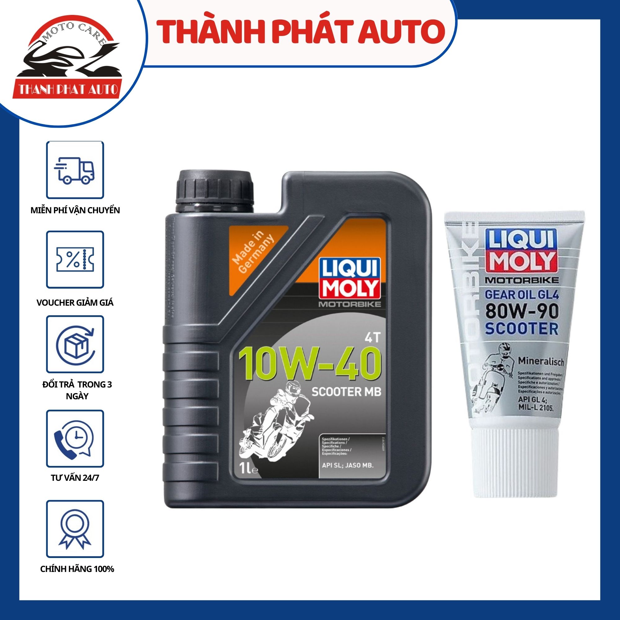 NHỚT CAO CẤP CHO XE TAY GA LIQUI MOLY MOTORBIKE SCOOTER 10W40 1L VÀ NHỚT HỘP SỐ LIQUI MOLY GEAR OIL 80W90 150ML