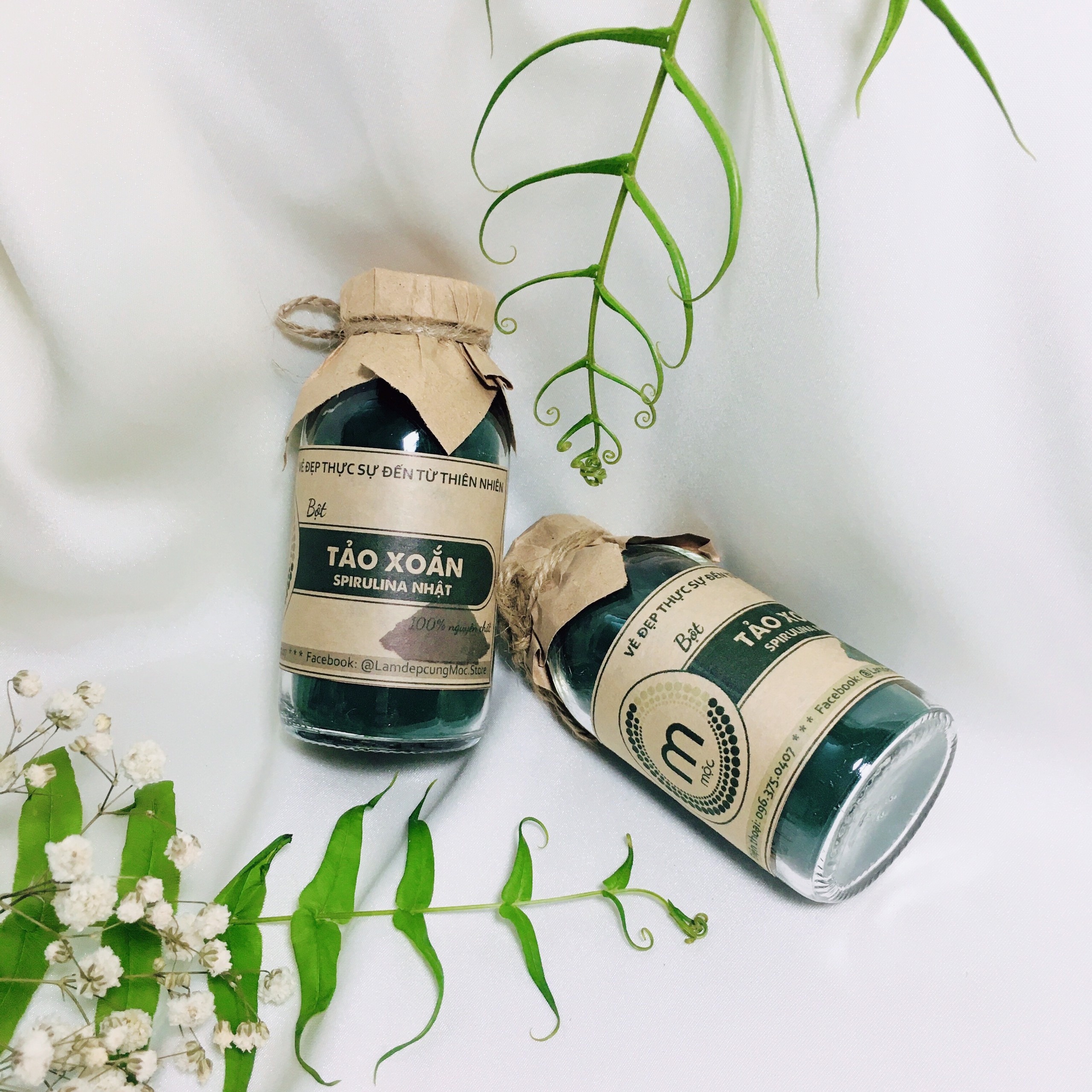 Bột Tảo Xoắn Spirulina Nhật Bản dưỡng ẩm trắng da ngăn ngừa lão hóa loại bỏ mụn thiên nhiên đắp mặt nạ nguyên chất túi 10g và 30g dạng túi